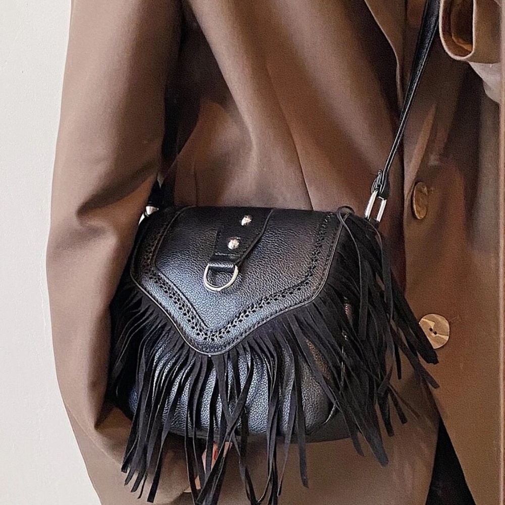 Boho Vegan Leather Western Fringe Crossbody Shoulder Bag